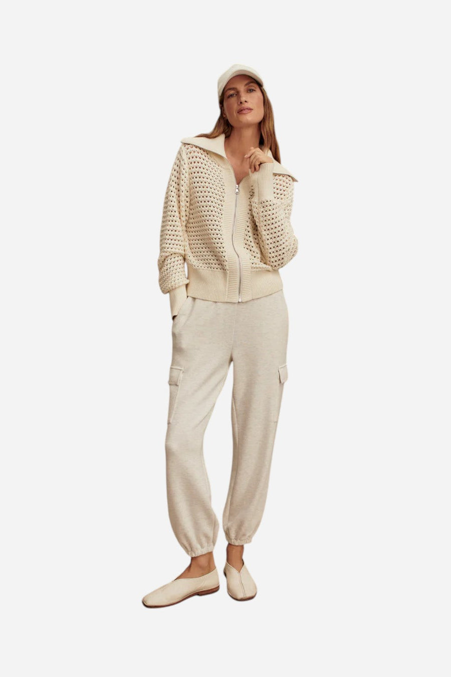 Varley Eloise Zip-Through Knit in Egret – back view