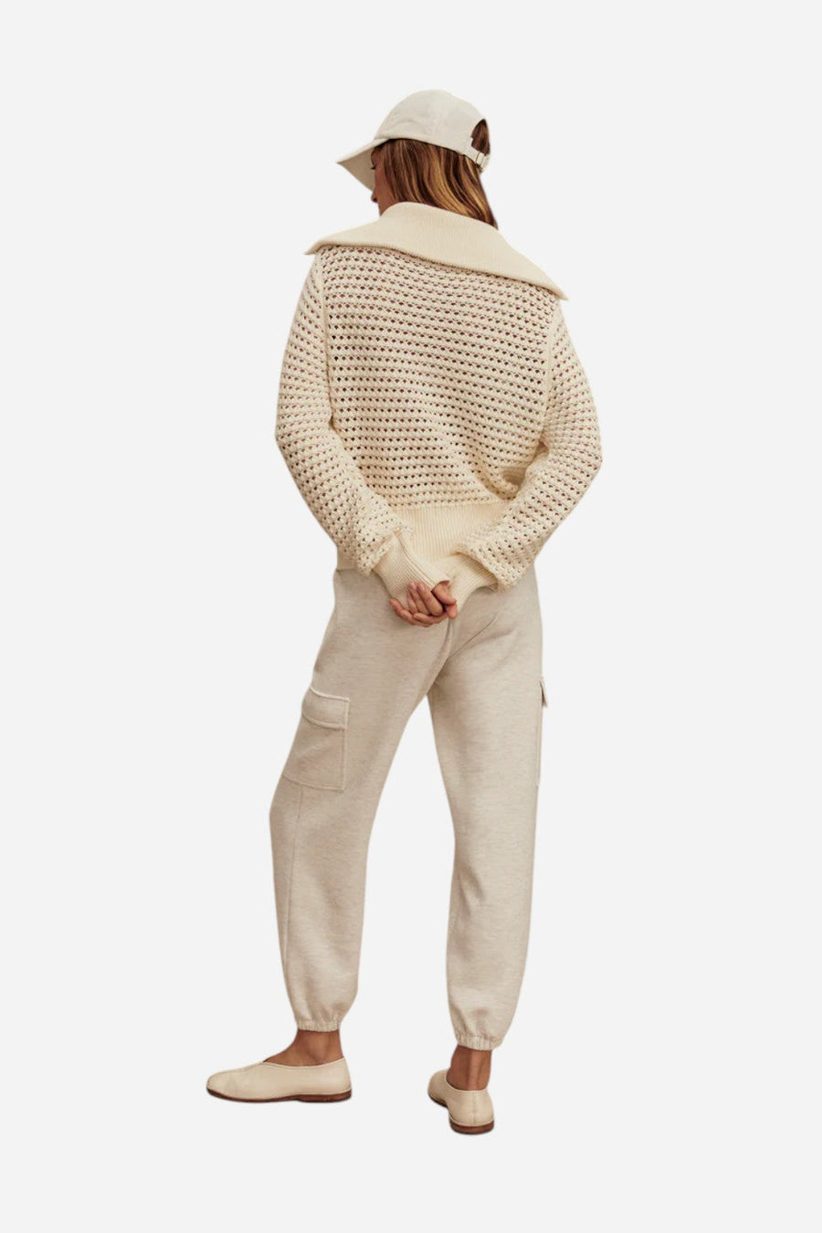 Varley Eloise Zip-Through Knit in Egret – detail