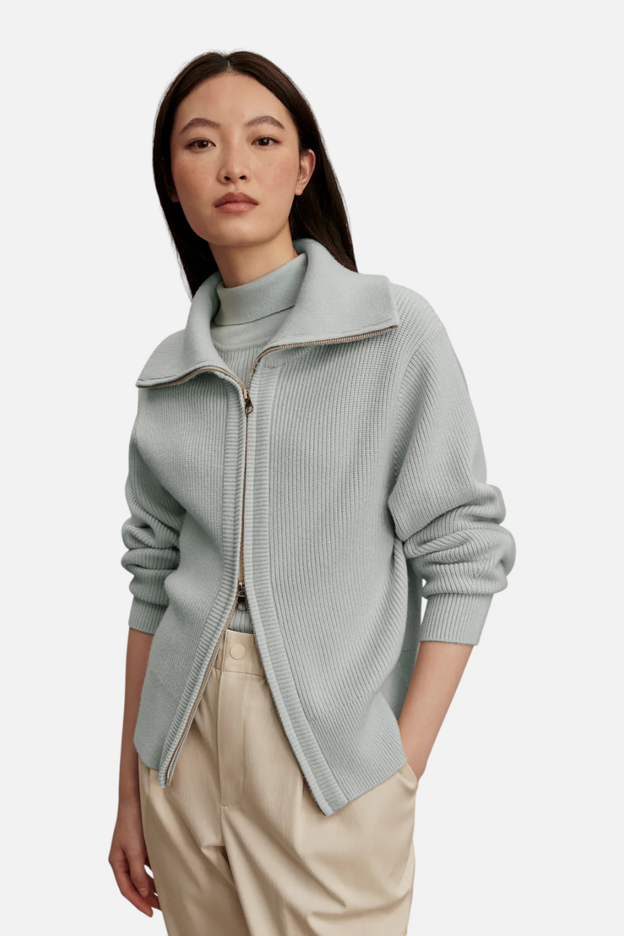 Varley Enrico Knit Jacket in Winter Sky – back view