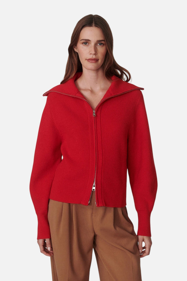 Varley Enrico Zip-Through Knit Jacket in Washed Red