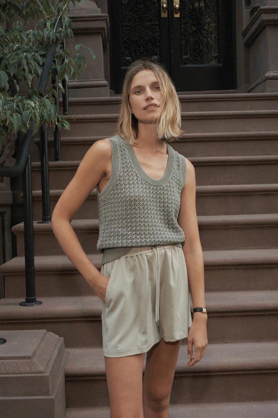 Varley Ferns Open Knit Tank in Shadow – alternate