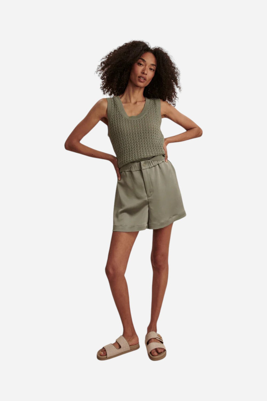 Varley Ferns Open Knit Tank in Shadow – back view
