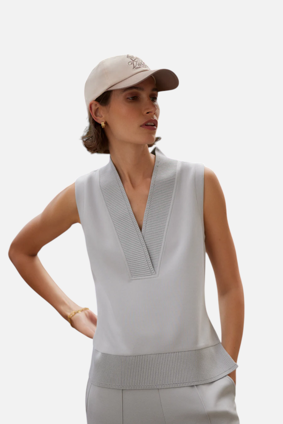 Varley Freida V Neck Tank in Blue Clay – back view