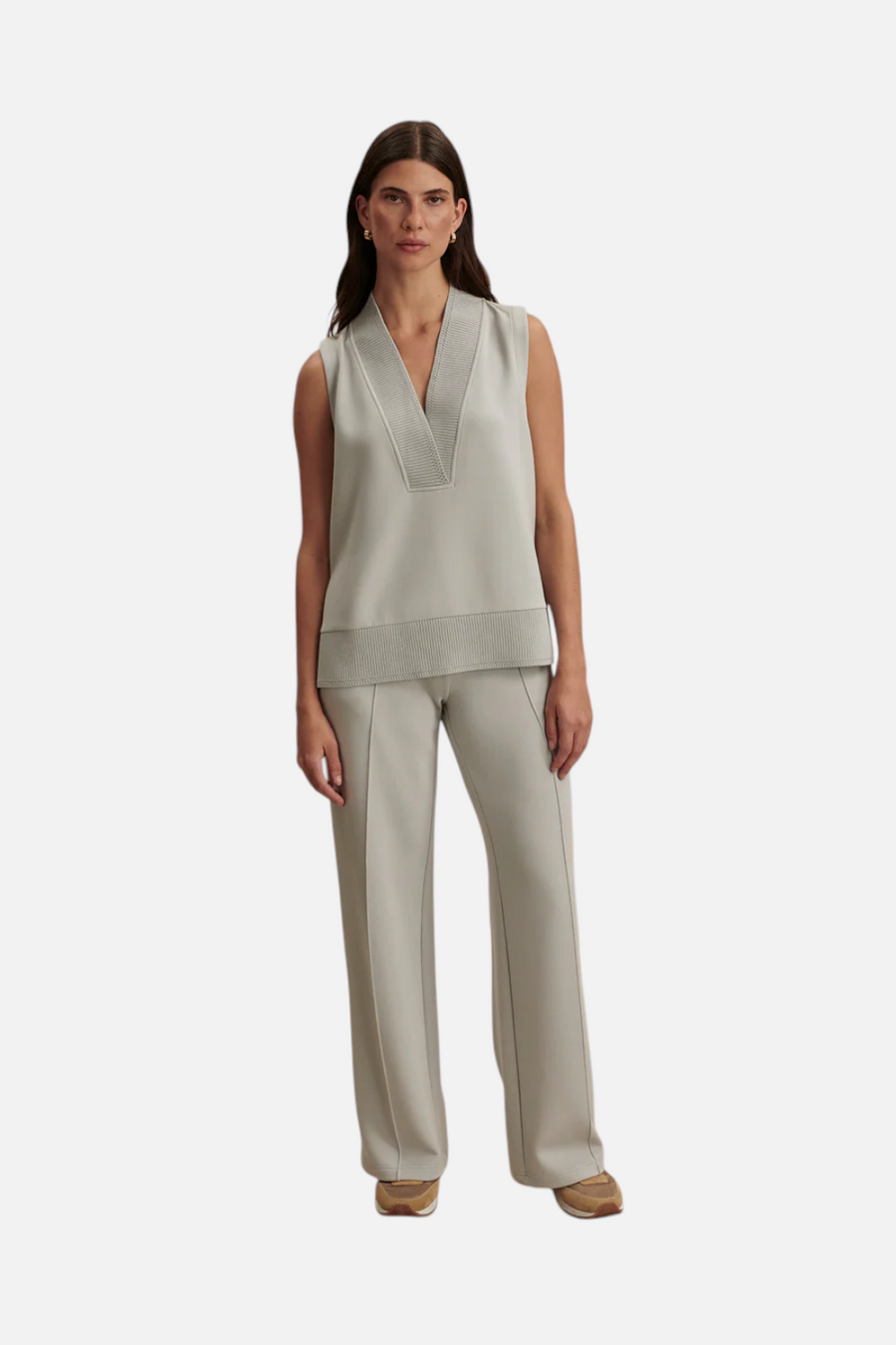 Varley Freida V Neck Tank in Blue Clay – front view