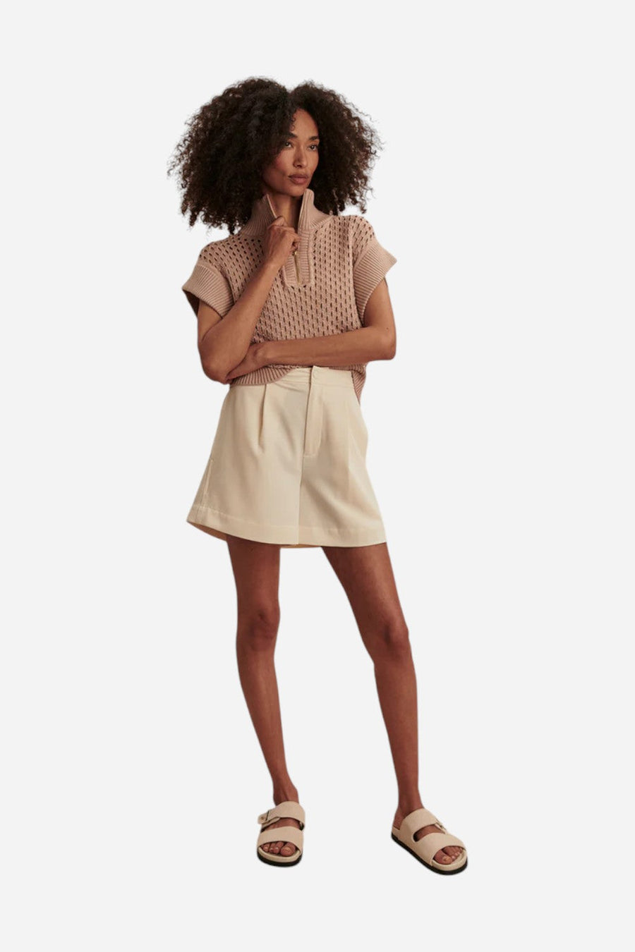Varley Gaines Half-Zip Knit in Light Taupe – back view
