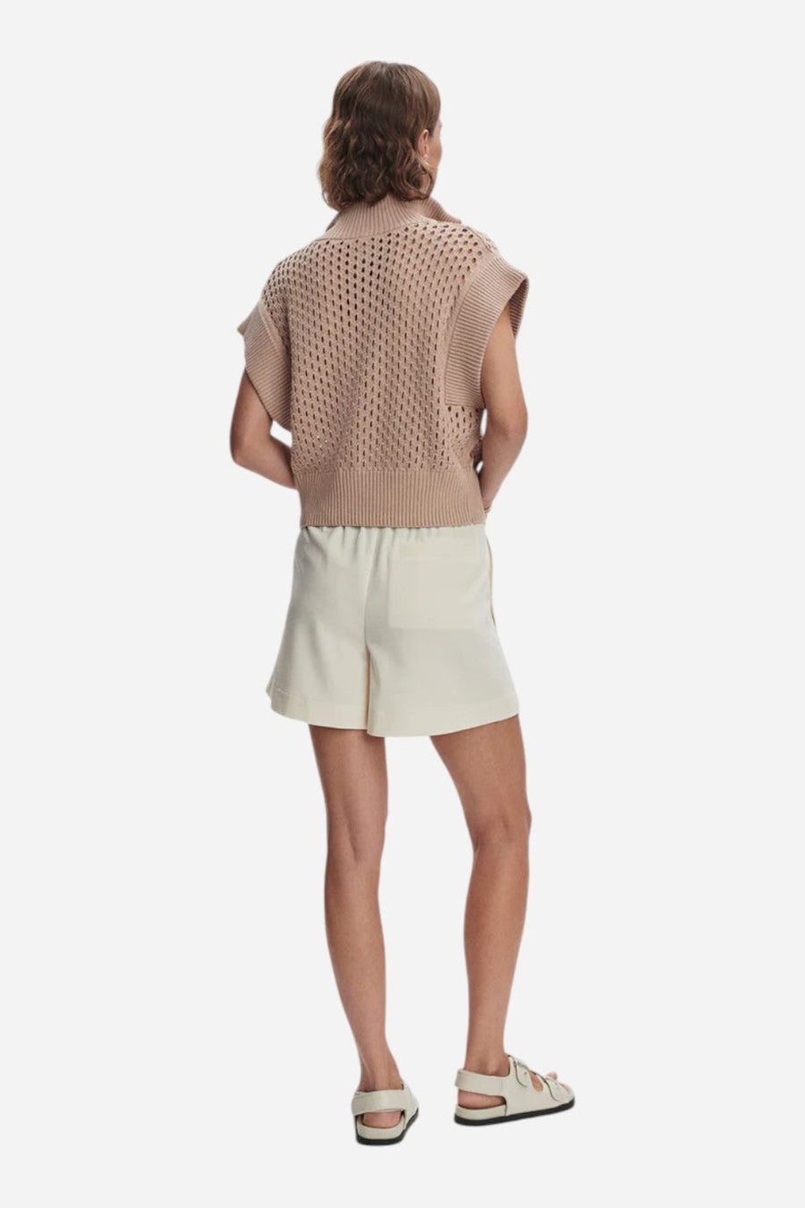 Varley Gaines Half-Zip Knit in Light Taupe – on model