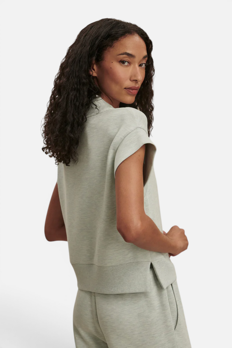 Varley Gracee V Neck Tank in Mint Green Marl – back view
