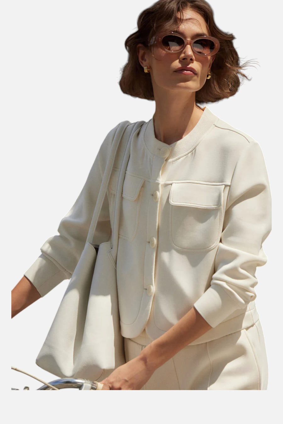 Varley Hartwell Button Through Sweat in Pristine – on model