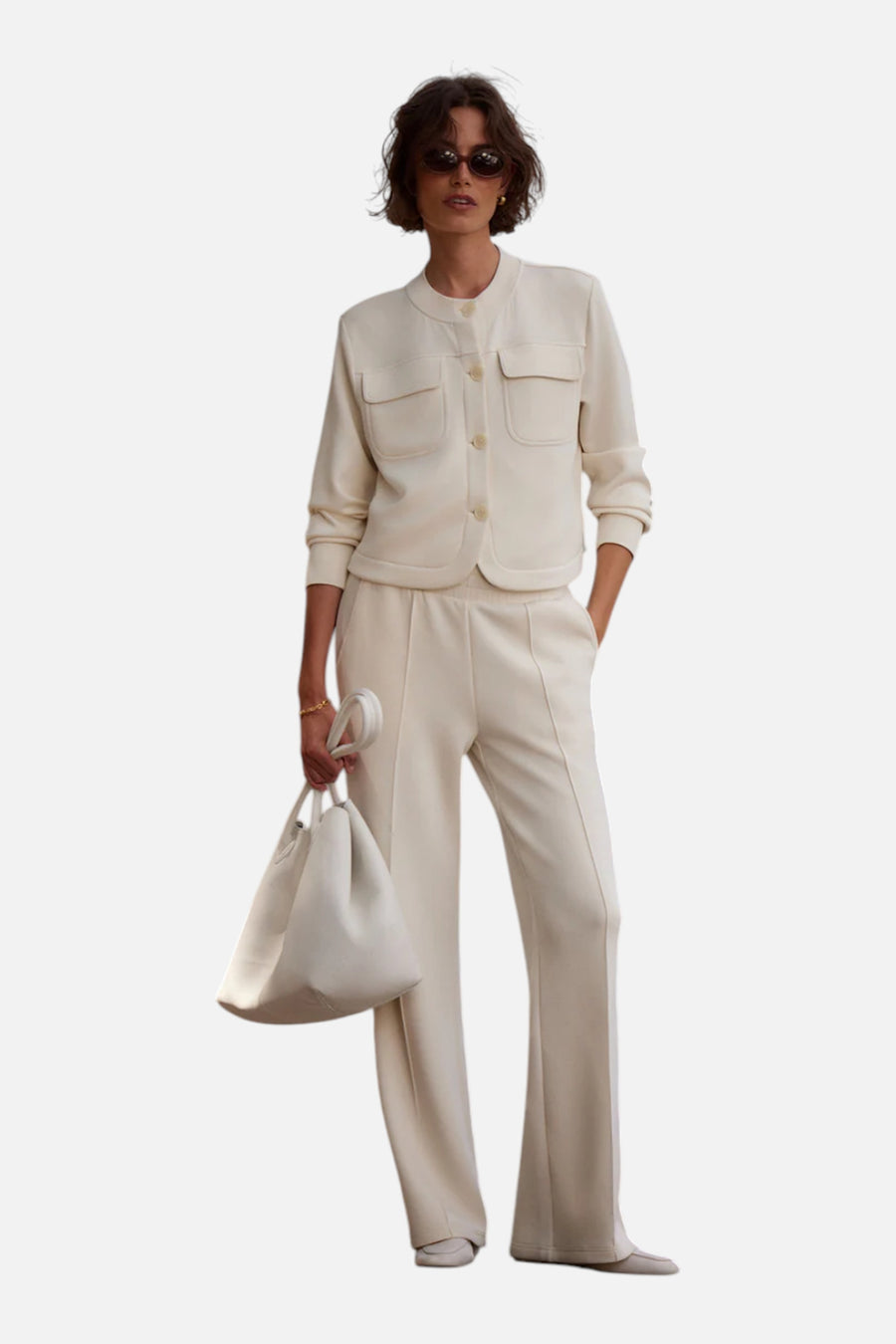 Varley Hartwell Button Through Sweat in Pristine – on model