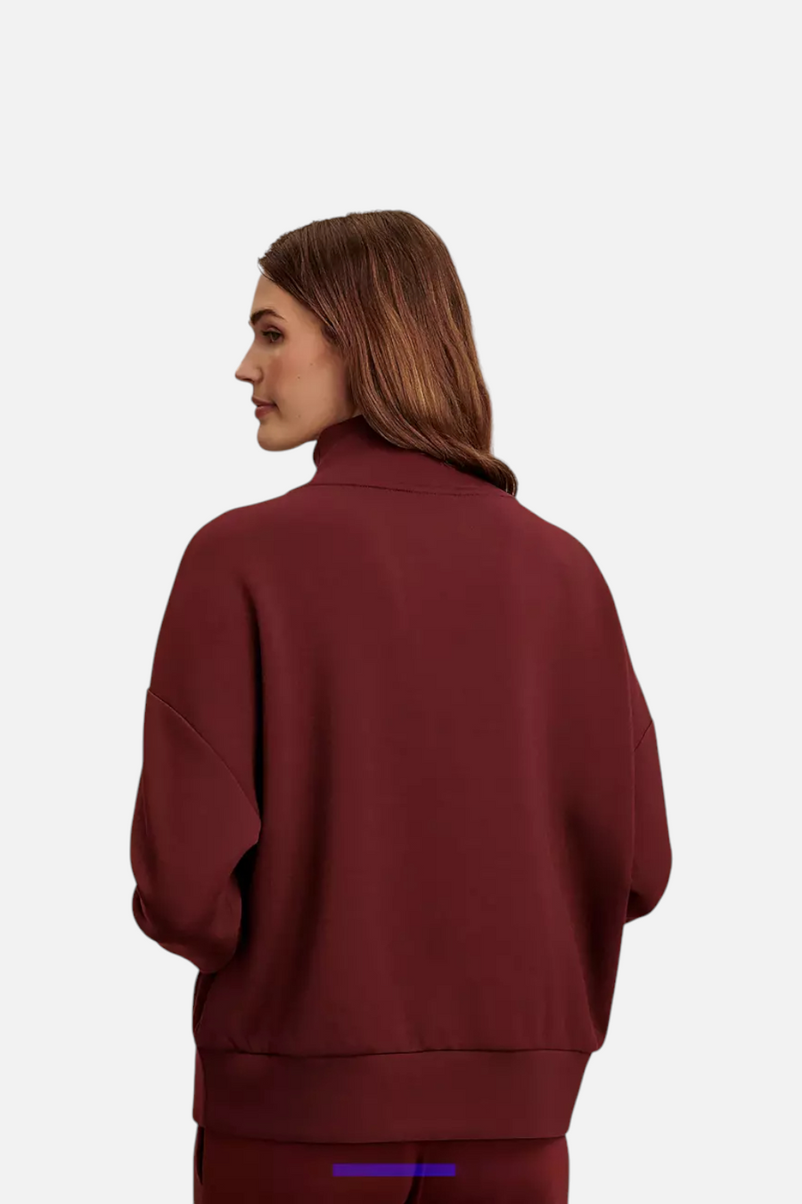 Varley Hawley Half Zip Sweat in New Maroon – back view