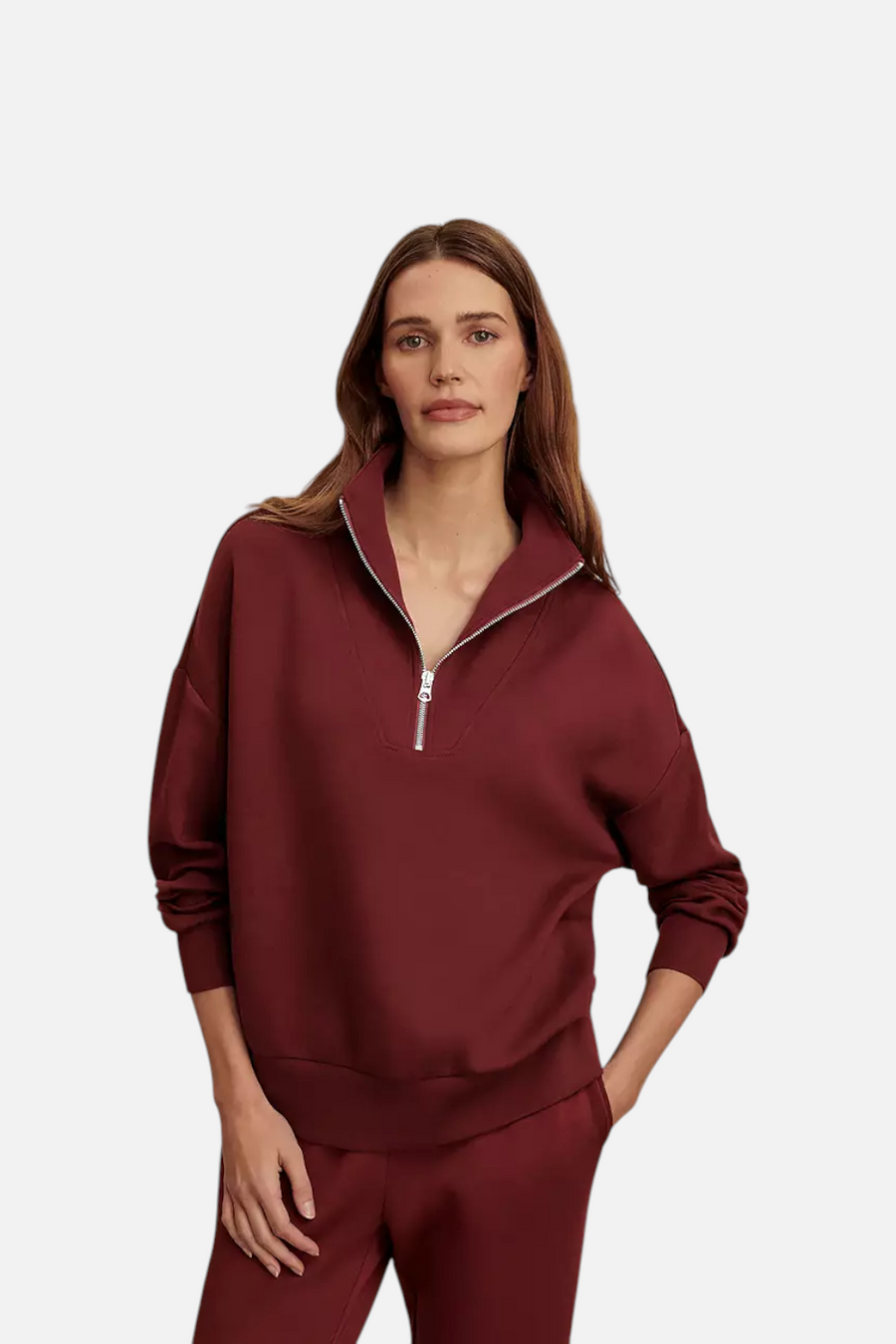 Varley Hawley Half Zip Sweat in New Maroon – front view