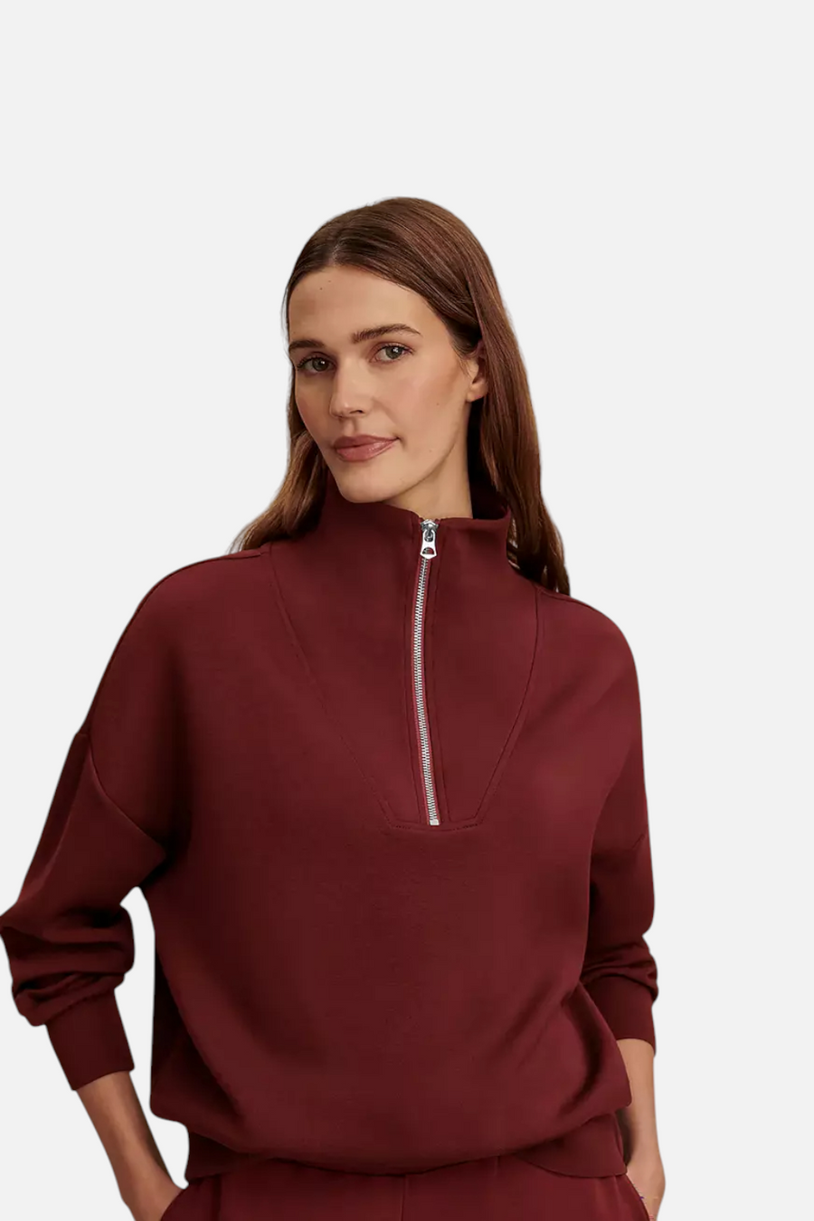 Varley Hawley Half Zip Sweat in New Maroon – side view