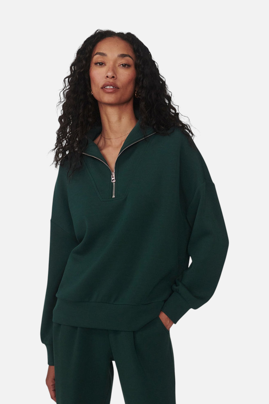 Varley Hawley Half Zip Sweat in Ponderosa Pine – front view