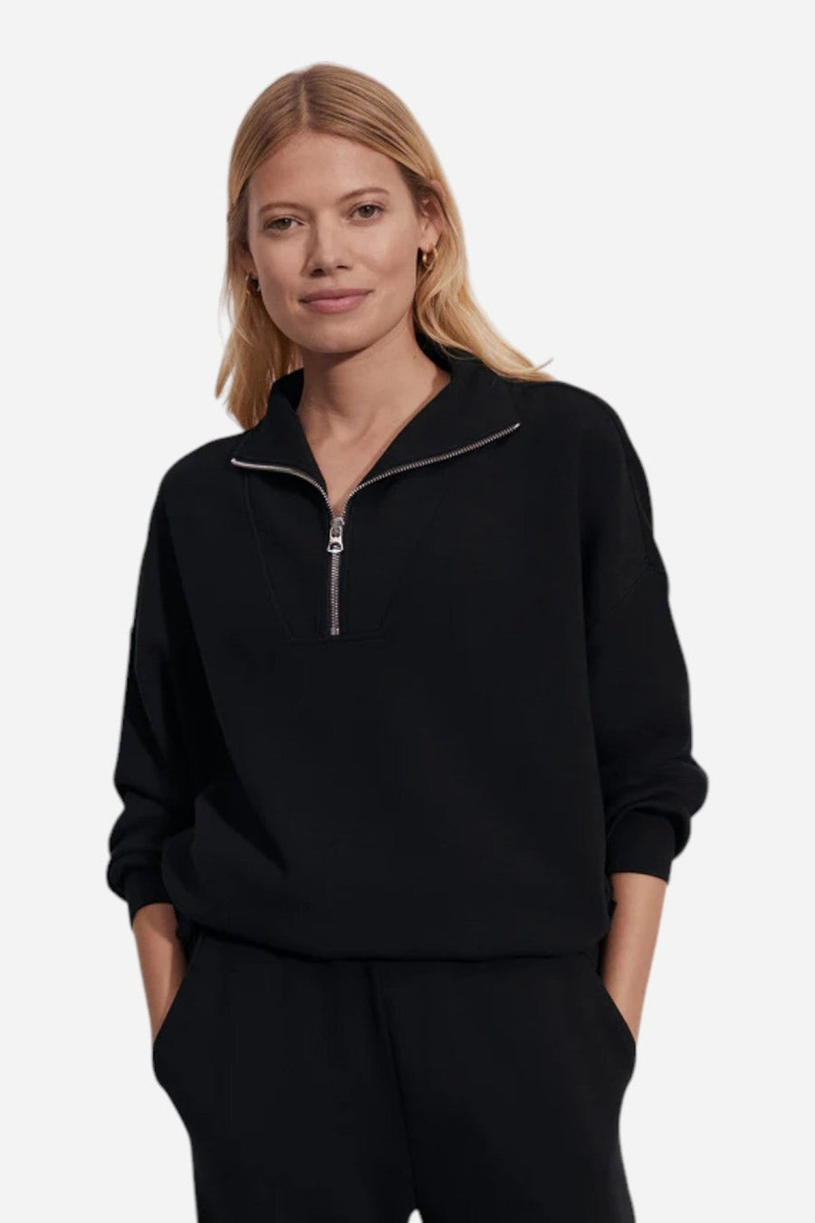 Varley Hawley Half Zip Sweatshirt in Black – side view