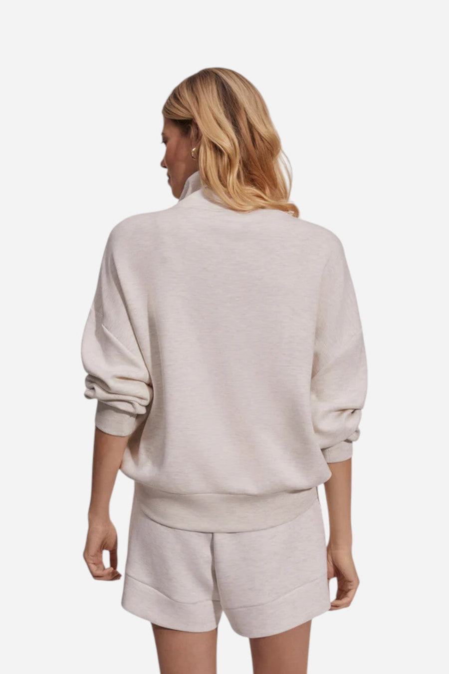 Varley Hawley Half Zip Sweatshirt in Ivory Marl – back view