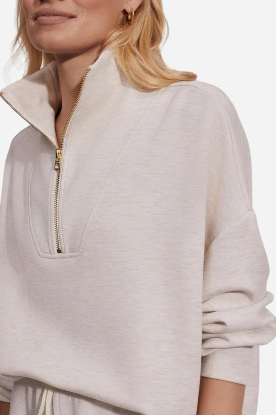Varley Hawley Half Zip Sweatshirt in Ivory Marl – side view