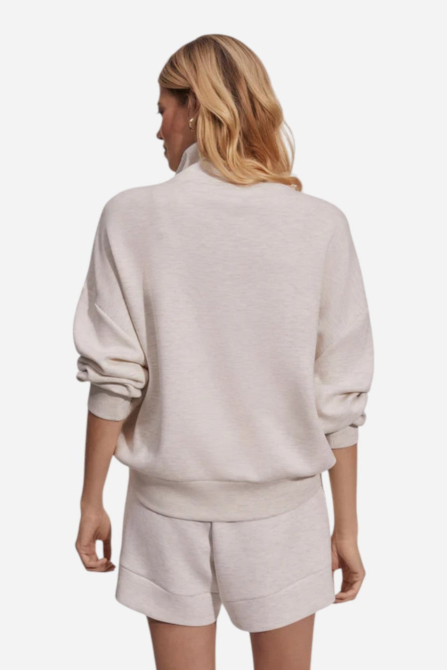 Varley Hawley Half Zip Sweatshirt in Ivory Marl – side view