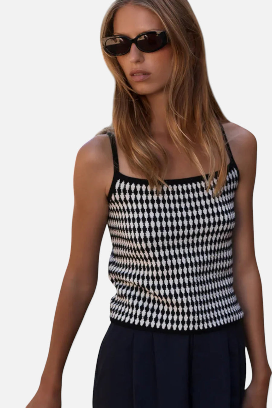 Varley Jared Knit Top in Black and Egret – back view