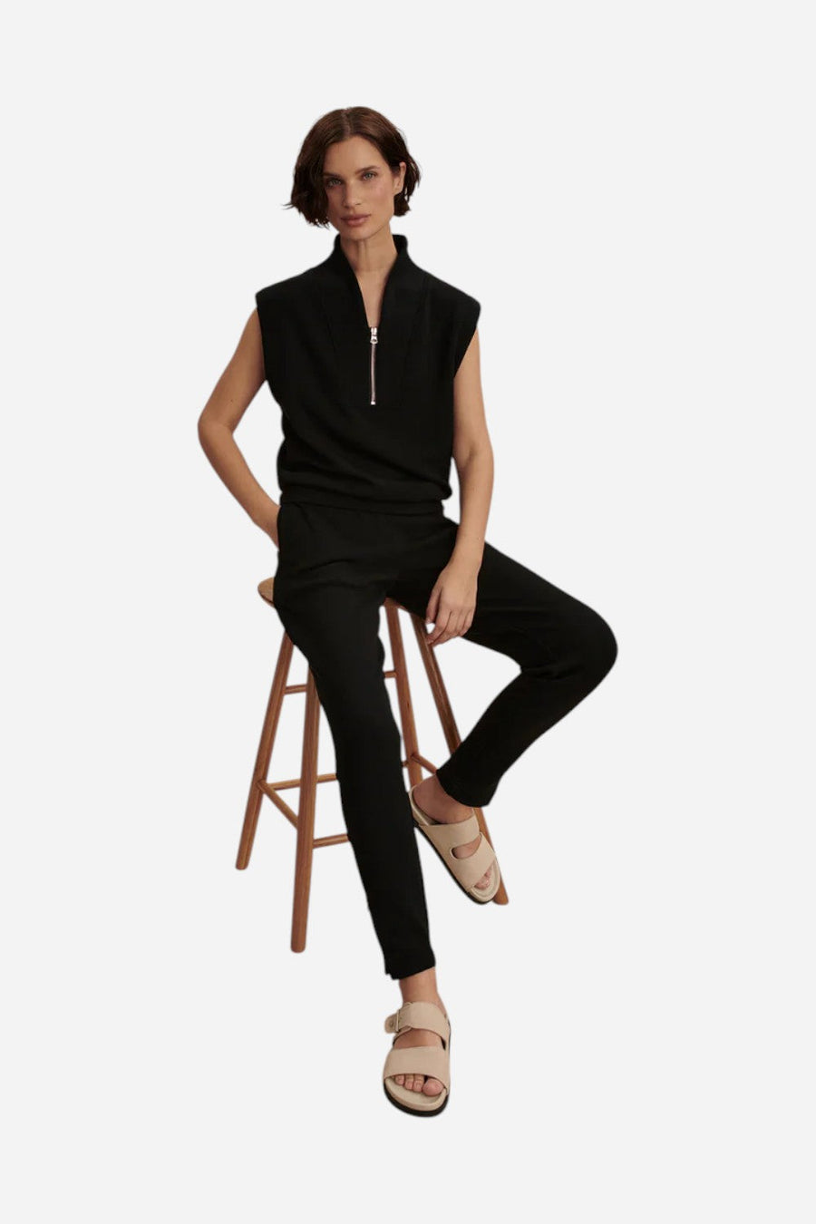 Varley Loretta Half-Zip Sleeveless Sweat in Black – back view