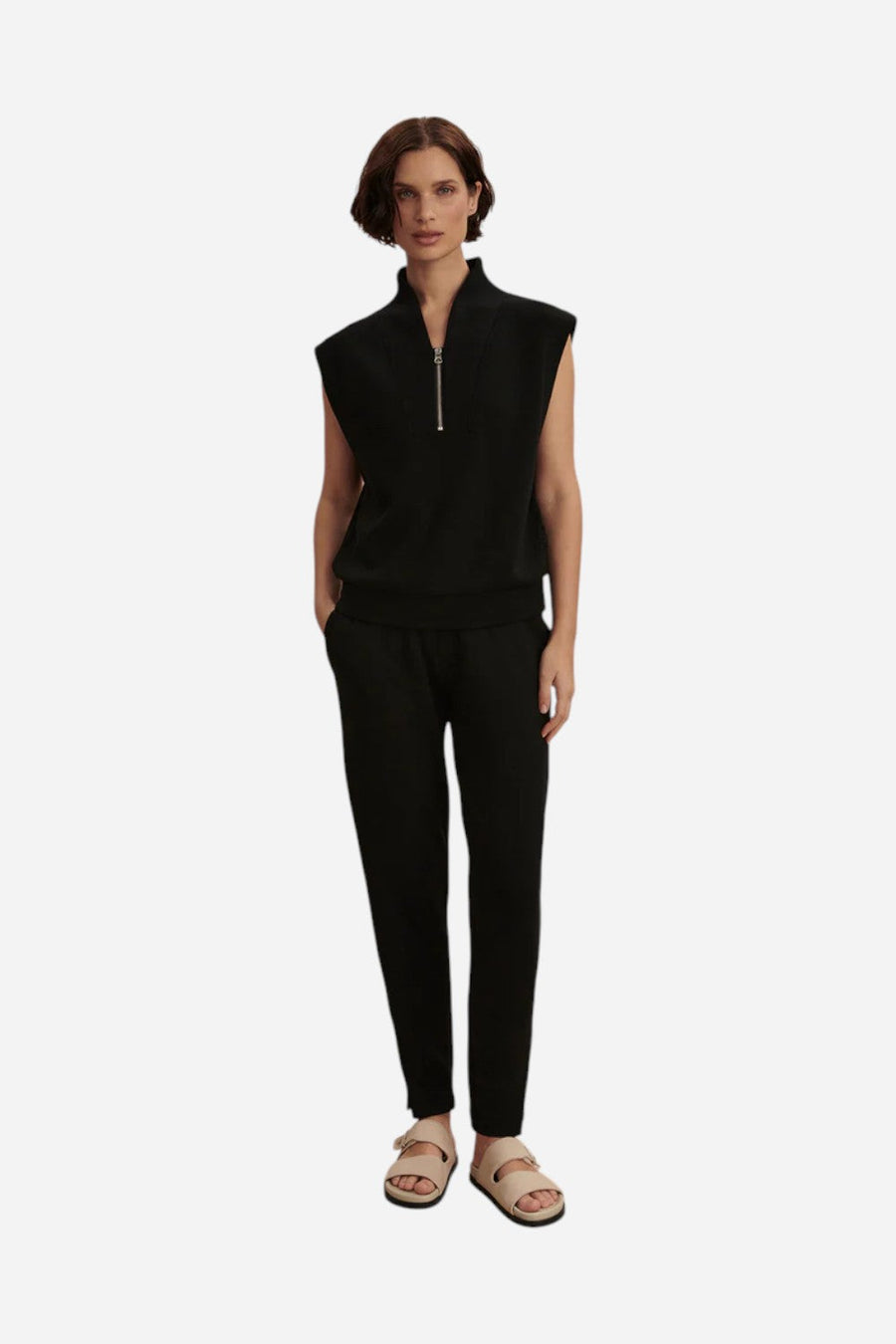 Varley Loretta Half-Zip Sleeveless Sweat in Black – side view