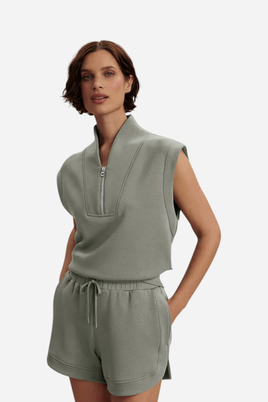 Varley Loretta Half-Zip Sleeveless Sweat in Shadow – back view