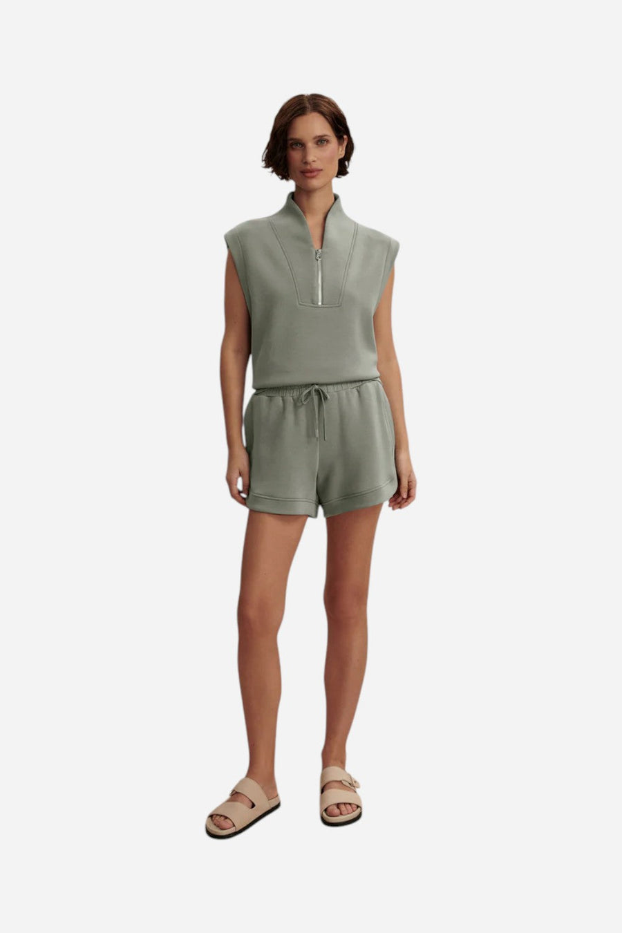 Varley Loretta Half-Zip Sleeveless Sweat in Shadow – side view