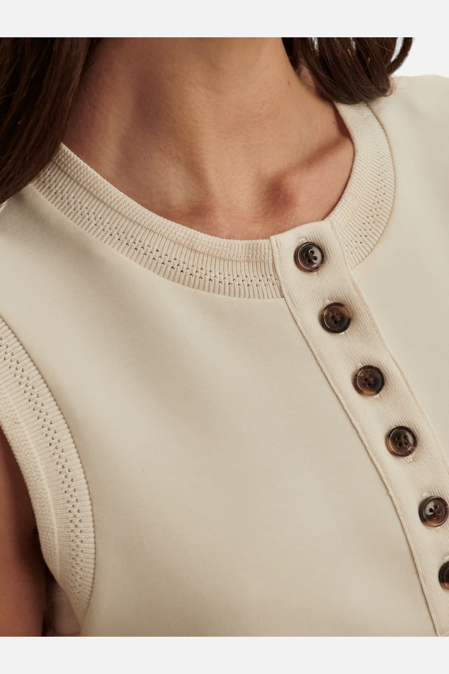 Varley Marla Button Placket Tank in Pristine – detail