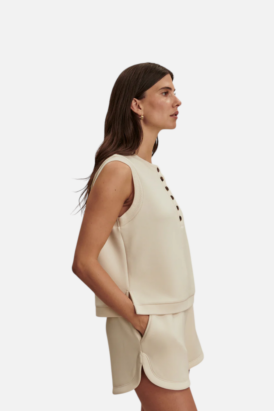 Varley Marla Button Placket Tank in Pristine – flat lay