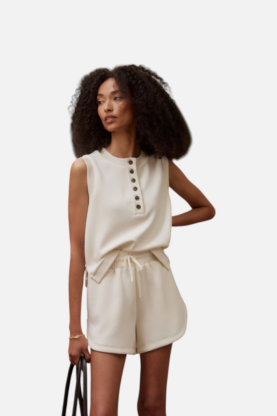Varley Marla Button Placket Tank in Pristine – front view