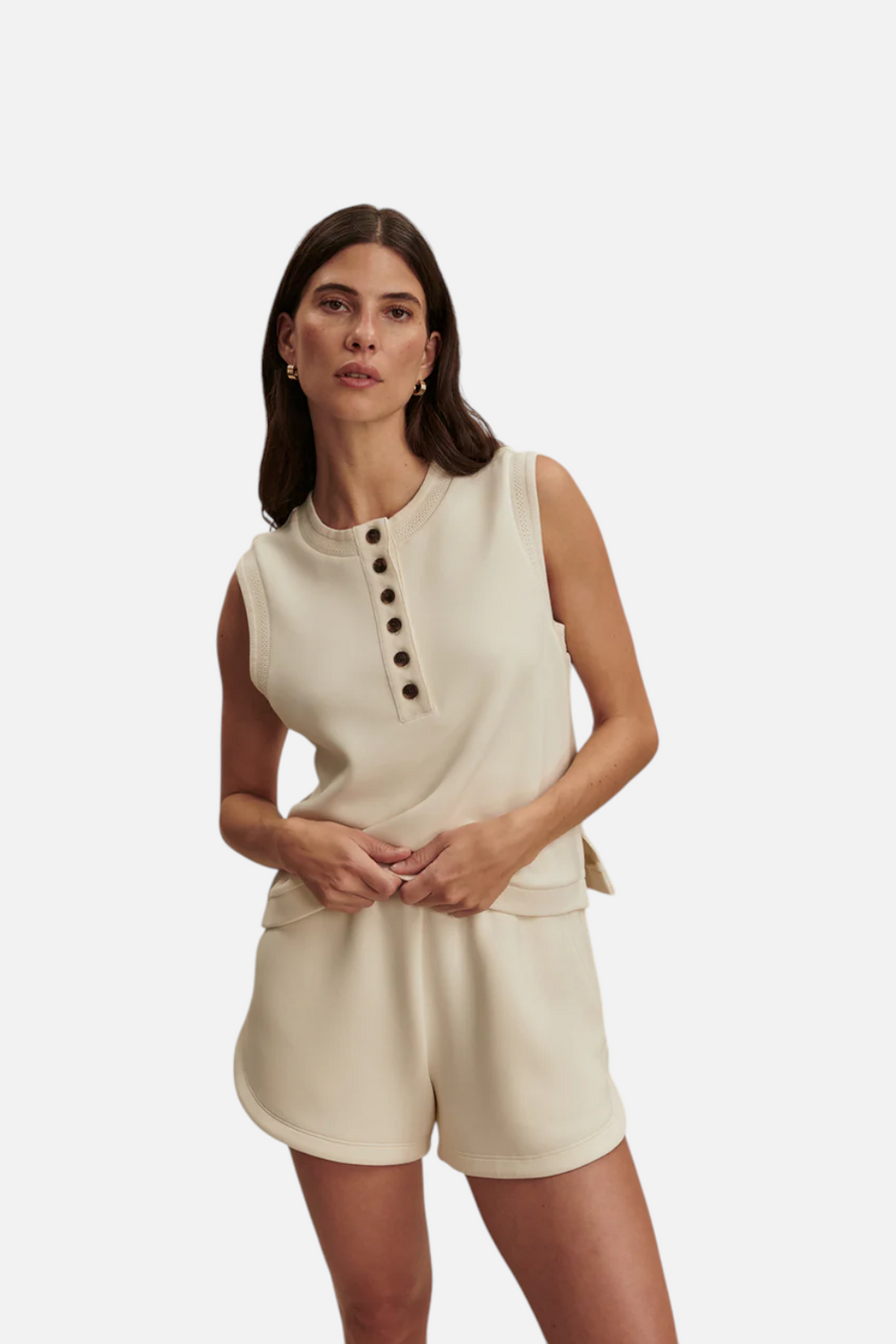 Varley Marla Button Placket Tank in Pristine – side view