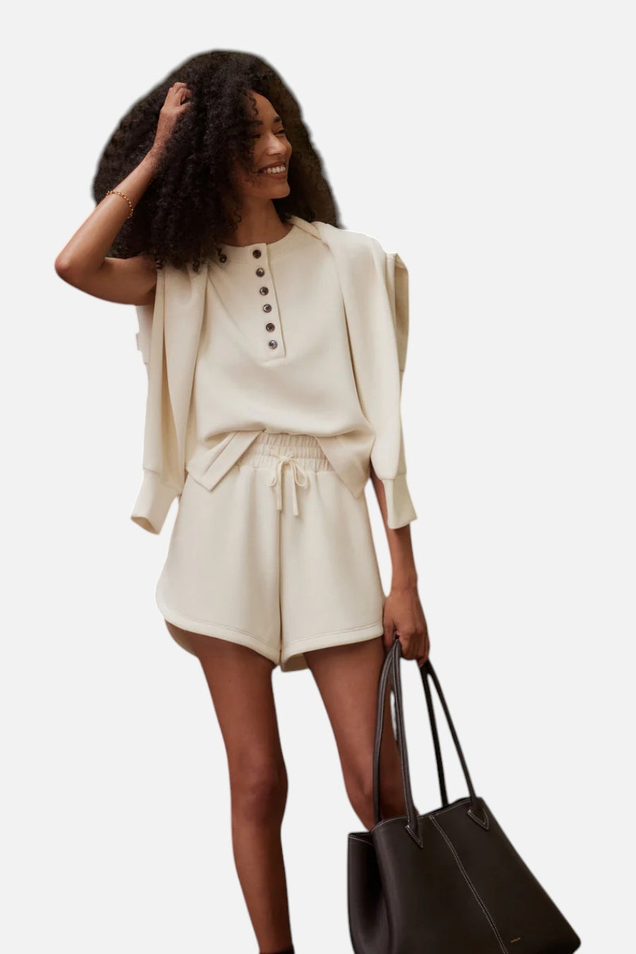 Varley Marla Button Placket Tank in Pristine – on model