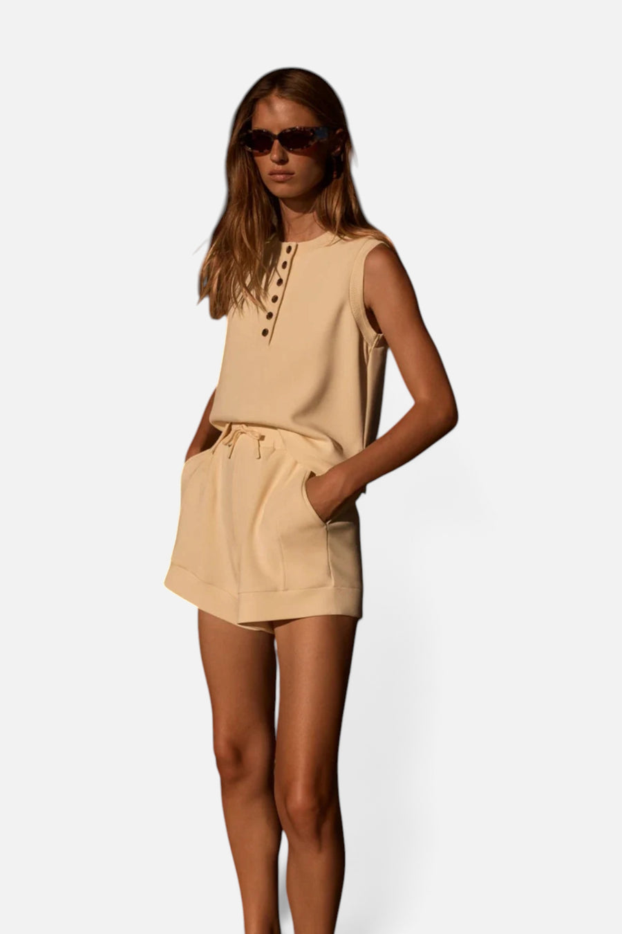 Varley Marla Button Placket Tank Top in Anise Flower – detail