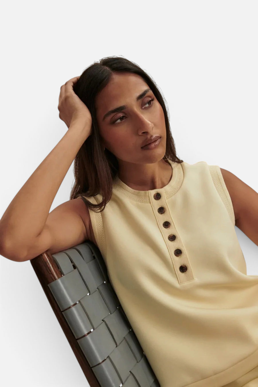 Varley Marla Button Placket Tank Top in Anise Flower – flat lay