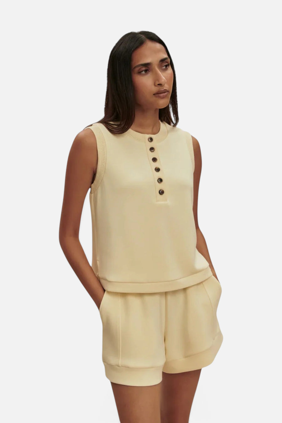 Varley Marla Button Placket Tank Top in Anise Flower – front view