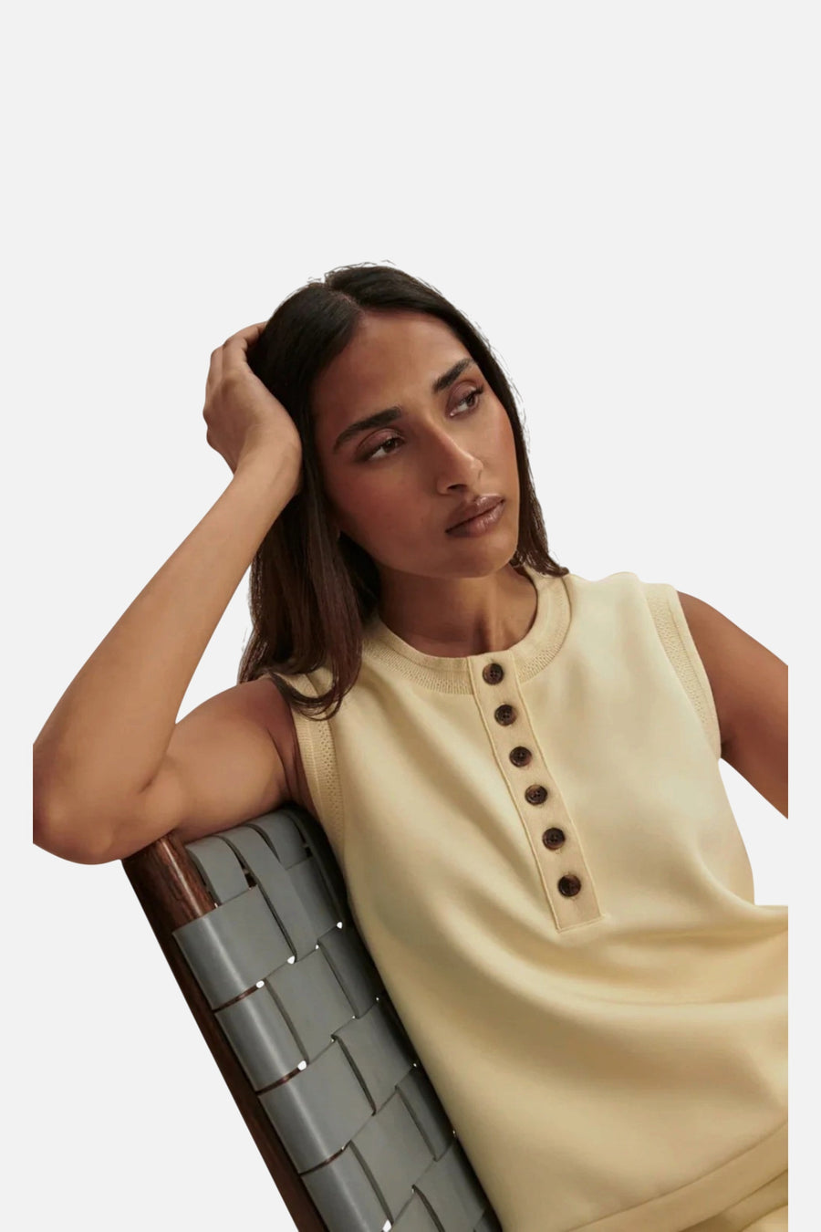 Varley Marla Button Placket Tank Top in Anise Flower – detail