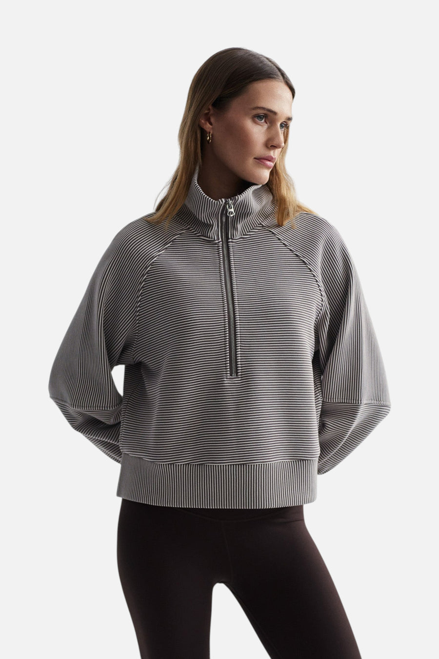 Varley Milano Half Zip Sweat 2.0 in Silver Grey / Snow White – front view