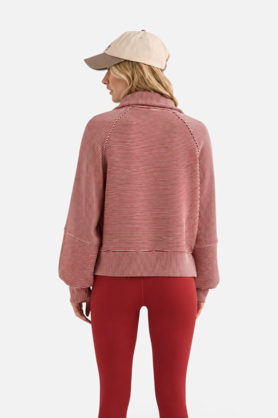 Varley Milano Half Zip Sweat 2.0 in Winery / Almond – back view
