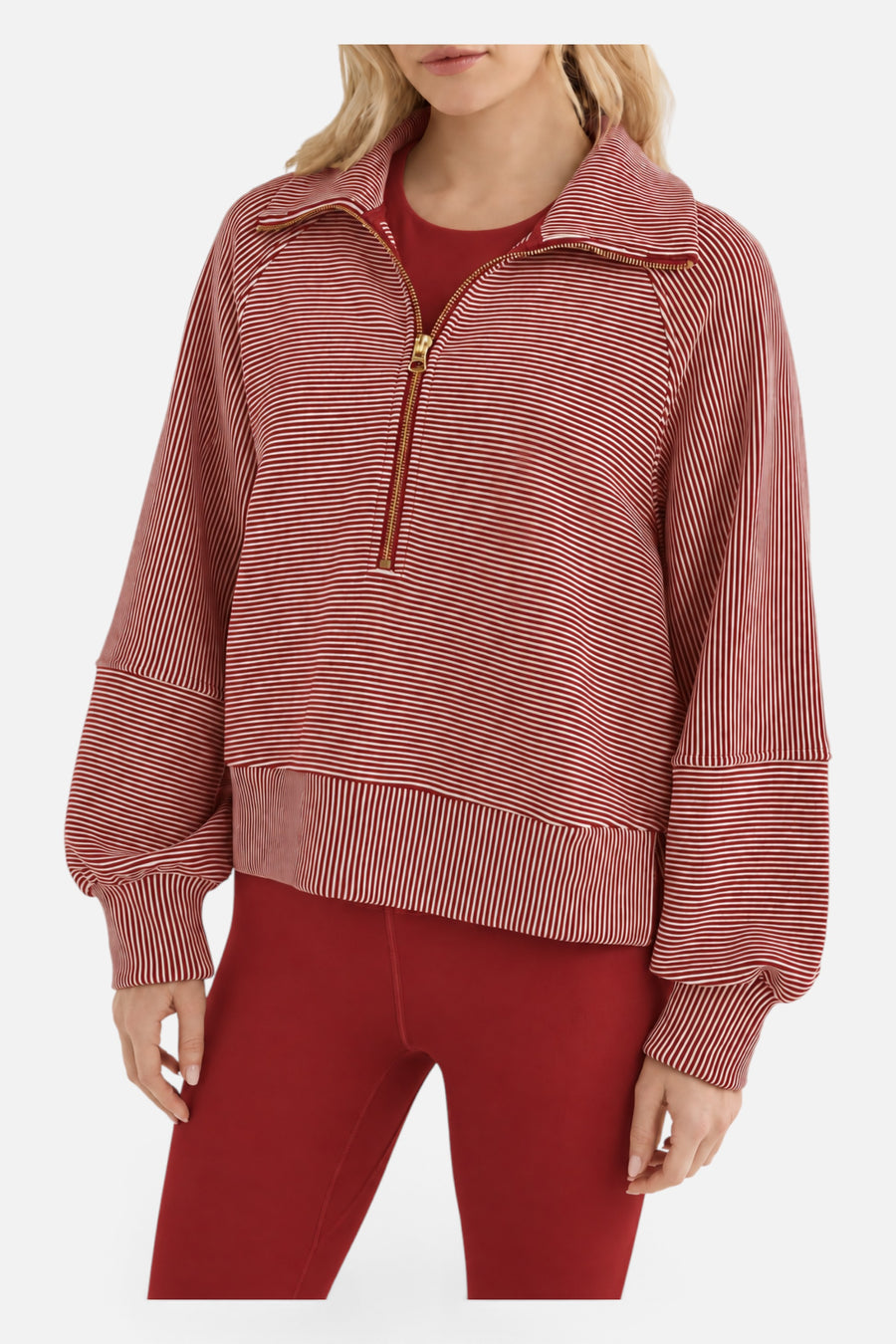 Varley Milano Half Zip Sweat 2.0 in Winery / Almond – front view