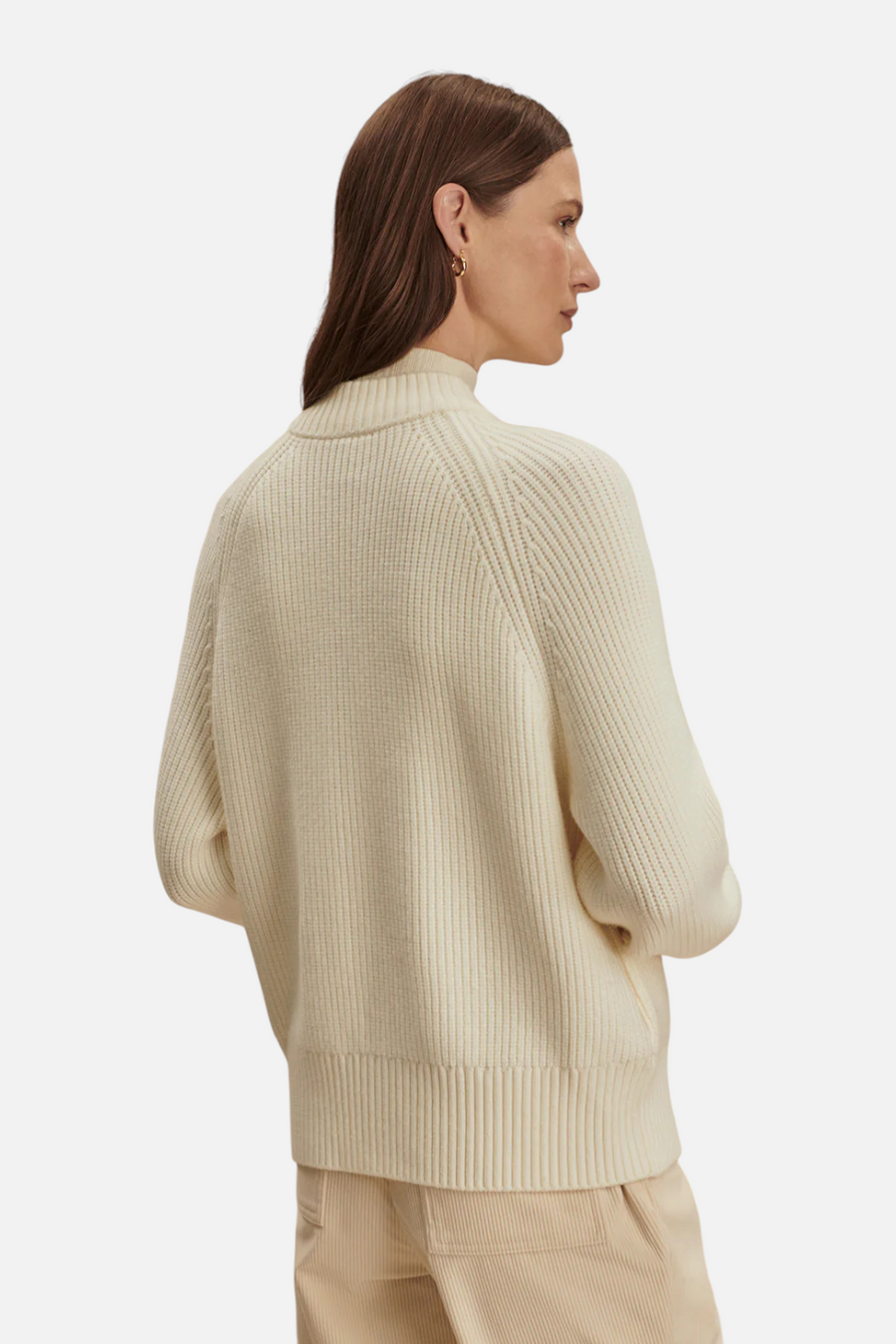 Varley Milo Zip Through Knit Jacket in Egret – back view
