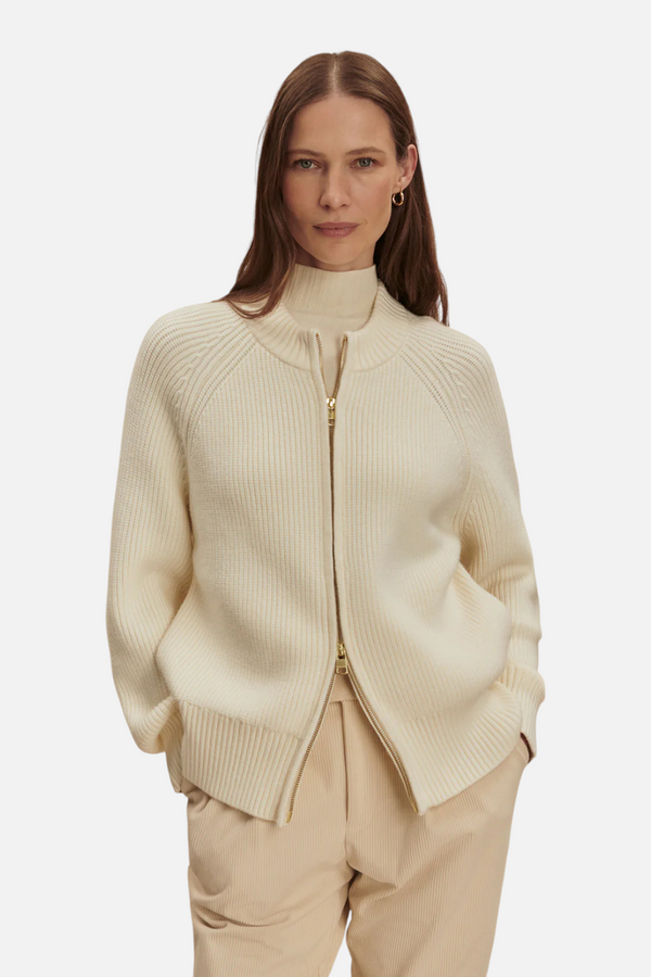 Varley Milo Zip Through Knit Jacket in Egret