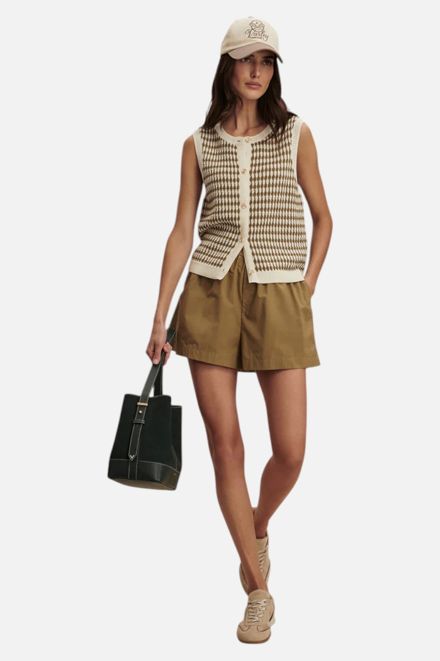Varley Morales Shorts in Golden Olive – on model