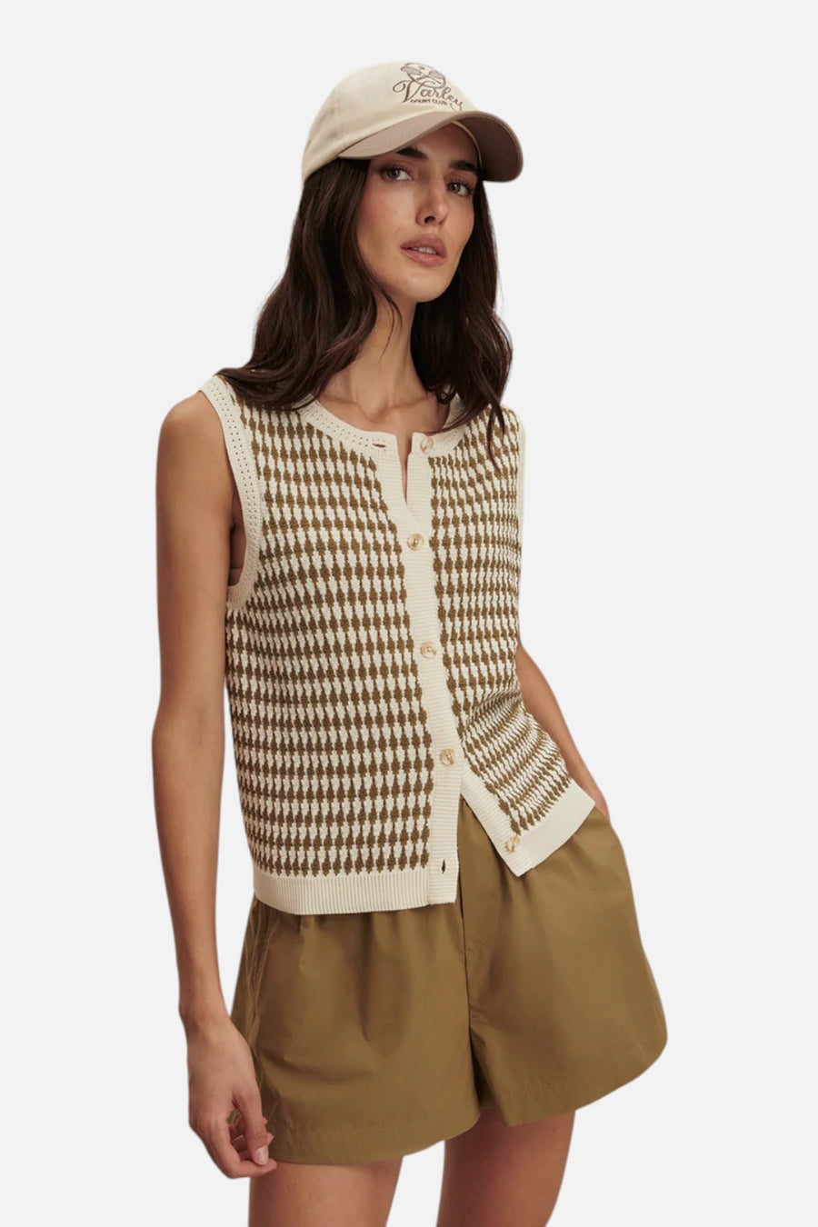 Varley Morales Shorts in Golden Olive – on model