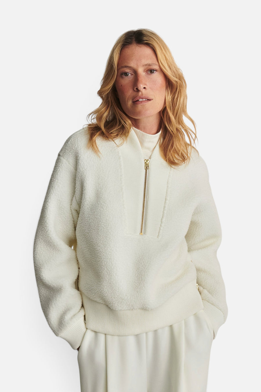 Varley Mumford Half-Zip Fleece in Egret – front view