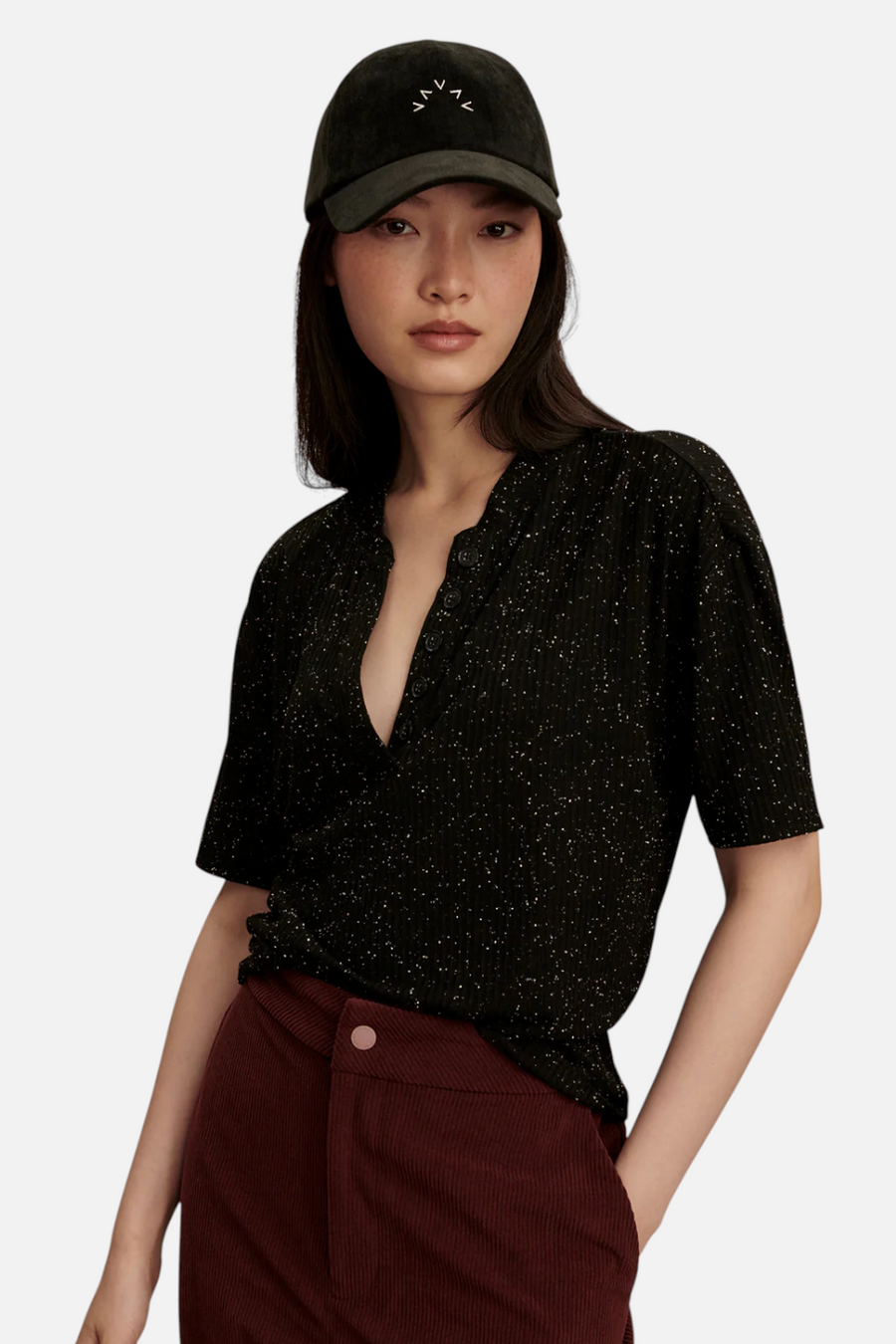 Varley Odette Mock Placket Tee in Black – back view