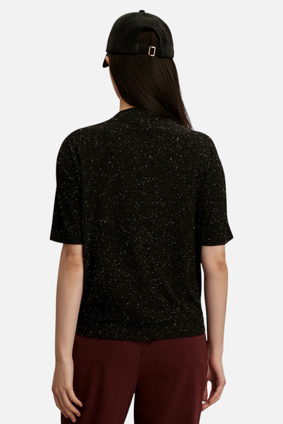 Varley Odette Mock Placket Tee in Black – side view