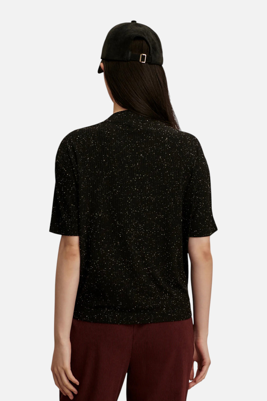Varley Odette Mock Placket Tee in Black – on model