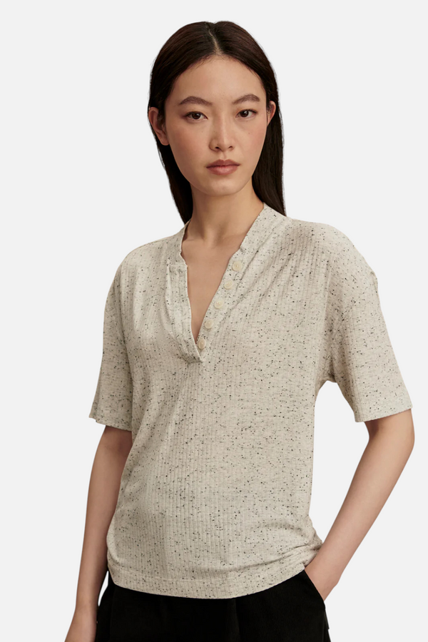 Varley Odette Mock Placket Tee in Egret