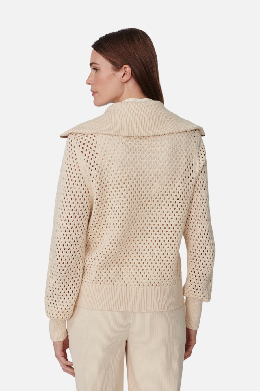 Varley Paula Zip Through Knit Jacket in Birch – back view
