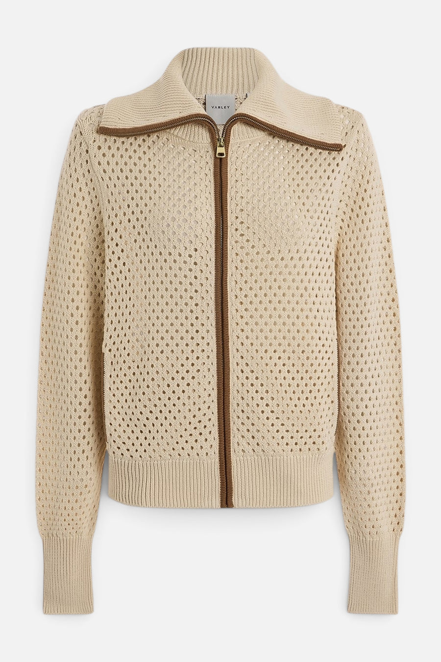 Varley Paula Zip Through Knit Jacket in Birch – flat lay