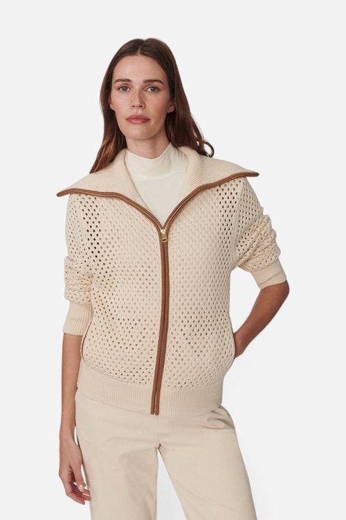 Varley Paula Zip Through Knit Jacket in Birch – front view